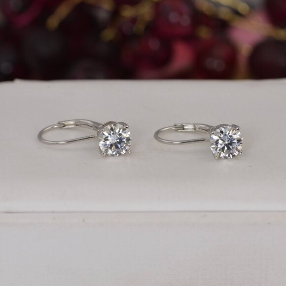 Certified Moissanite 2.0 ctw Lever Back Huggies Hoop Earrings 925 Sterling NWT - Picture 2 of 5